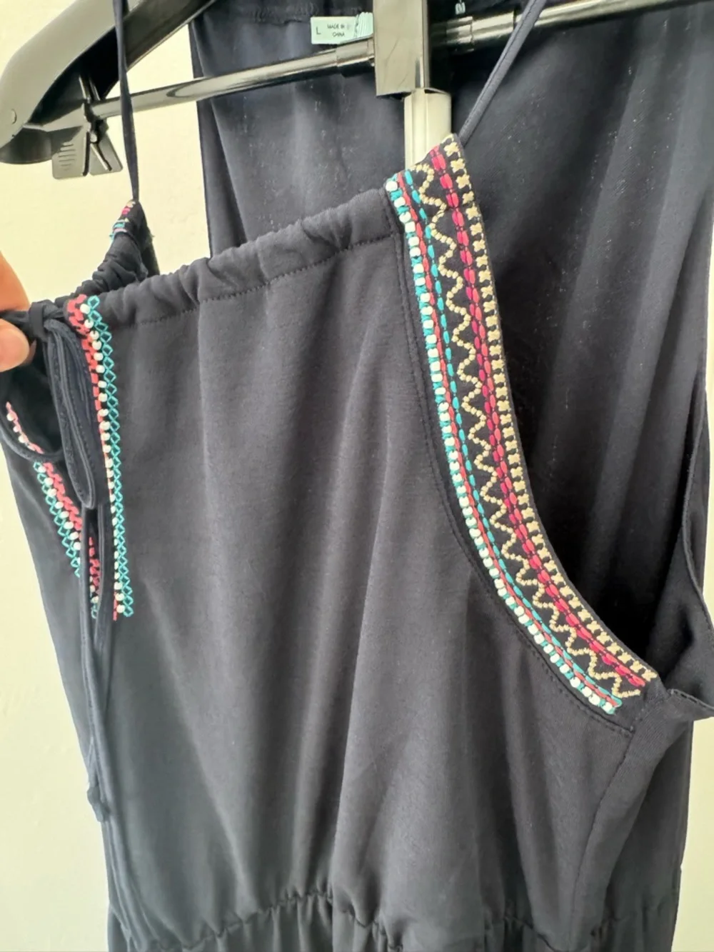 Maurices Navy Sleeveless Maxi Dress with Embroidered and Beaded Trim, Size Large - Picture 5 of 9